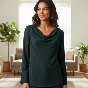 BCBGMAXAZRIA Blouse Black Ceanna Cowl Neck Top Long Sleeve Womens XS